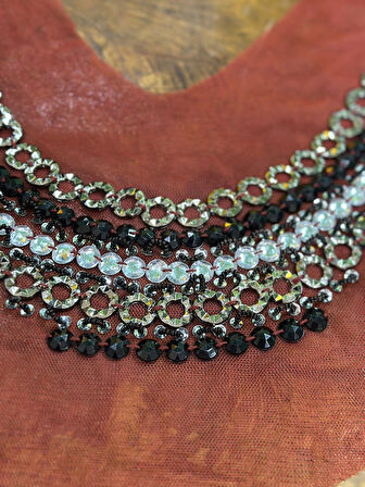 KİREMİT RENGİ BONCUK İŞLEME YAKA DİKİŞ APLİKE 20X9 CM