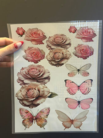 ÜTÜ İLE YAPIŞAN ÇİÇEKLİ KELEBEKLİ TRANSFER BASKI ARMA 24X19 CM