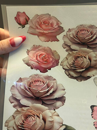 ÜTÜ İLE YAPIŞAN ÇİÇEKLİ KELEBEKLİ TRANSFER BASKI ARMA 24X19 CM