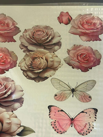 ÜTÜ İLE YAPIŞAN ÇİÇEKLİ KELEBEKLİ TRANSFER BASKI ARMA 24X19 CM