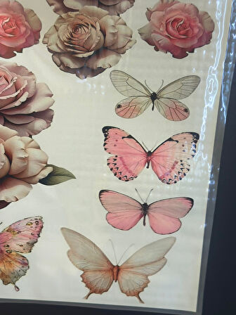 ÜTÜ İLE YAPIŞAN ÇİÇEKLİ KELEBEKLİ TRANSFER BASKI ARMA 24X19 CM