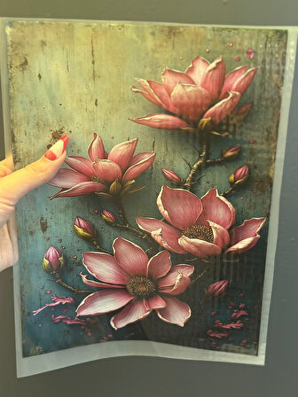 ÜTÜ İLE YAPIŞAN PEMBE LOTUS TRANSFER BASKI ARMA 24X19 CM