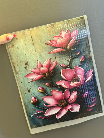 ÜTÜ İLE YAPIŞAN PEMBE LOTUS TRANSFER BASKI ARMA 24X19 CM