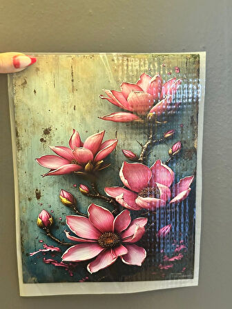 ÜTÜ İLE YAPIŞAN PEMBE LOTUS TRANSFER BASKI ARMA 24X19 CM