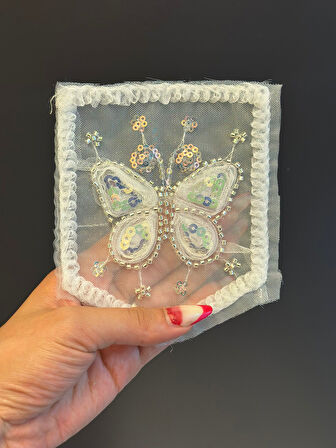 14X11 CM BONCUK PUL İŞLEME KELEBEK CEP ARMA DİKİŞ APLİKE