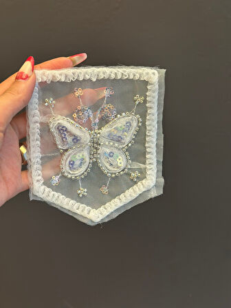 14X11 CM BONCUK PUL İŞLEME KELEBEK CEP ARMA DİKİŞ APLİKE
