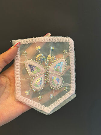 14X11 CM BONCUK PUL İŞLEME KELEBEK CEP ARMA DİKİŞ APLİKE