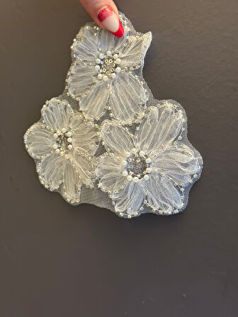 3 LÜ BONCUK İŞLEME ÇİÇEK ARMA SET APLİKE 16X16 CM