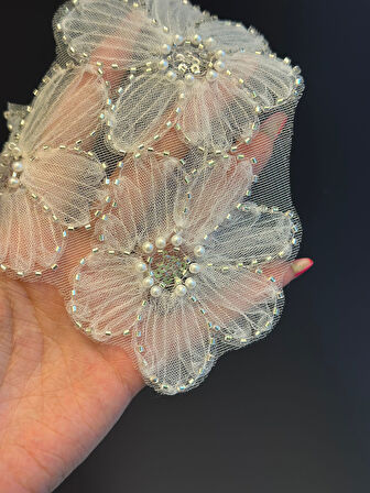 3 LÜ BONCUK İŞLEME ÇİÇEK ARMA SET APLİKE 16X16 CM