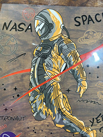 ÜTÜ İLE YAPIŞAN ASTRONOT TRANSFER BASKI ARMA 24X24 CM