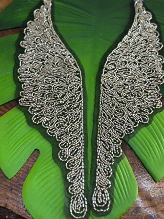 2 Lİ SAĞ SOL BONCUK İŞLEME KANAT MELEK KANADI APLİKE 40X11 CM