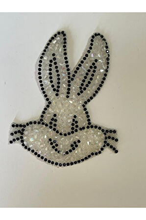 9X8 CM TAVŞAN İNCİ TAŞLI KURDELELİ  ÜTÜ İLE YAPIŞAN ARMA YAMA APLİKE