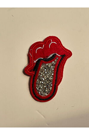 7X5 CM  TAŞLI KIRMIZI DİL ÇIKARAN DUDAK  APLİKE ARMA YAMA ÜTÜ İLE YAPIŞIR