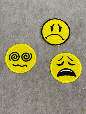 5CM ÇAPLI FARKLI SURATLI 3'LÜ SMİLE ÜTÜ İLE YAPIŞAN APLİK ARMA YAMA