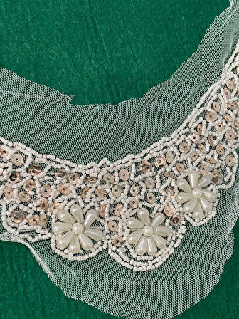 24X6 CM İNCİ  VE PUL İŞLEMELİ GÖMLEK GİYİM KIYAFET ELBİSE AKSESUARI YAKALIK