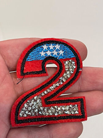 6X5 CM ÜTÜ İLE YAPIŞAN TAŞLI 2 RAKAMI APLİK YAMA AKSESUAR