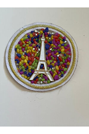 7X7 CM EYFEL KULESİ RENKLİ TAŞLI  ÜTÜ İLE YAPIŞAN  APLİKE YAMA ARMA