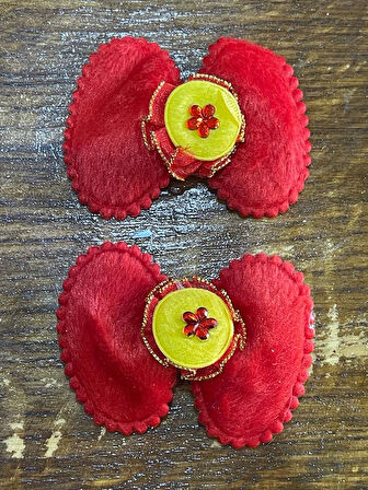 6X5 CM 2'Lİ KIRMIZI PELUŞ FİYONK APLİKE ARMA YAMA DİKİŞ AKSESUARI