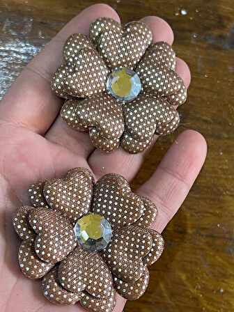 5 CM İKİLİ PARLAK TAŞLI ÇİÇEK APLİKE ARMA DİKİŞ HOBİ AKSESUARI