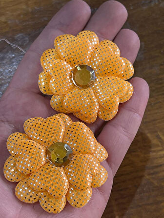 5 CM İKİLİ PARLAK TAŞLI ÇİÇEK APLİKE ARMA DİKİŞ HOBİ AKSESUARI
