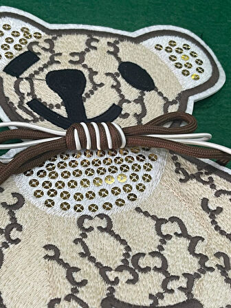 26X18 CM FİYONKLU İPLİ DOKUMA KABARTMA AYI APLİKE ARMA DİKİŞ HOBİ AKSESUARI