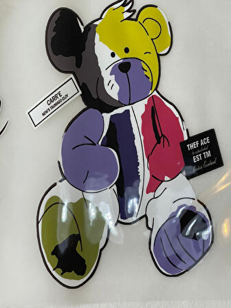 22X12 CM ÜTÜ İLE YAPIŞAN 1 KALİTE RENKLİ AYI APLİKE TİŞÖRT BASKI ARMA DİKİŞ HOBİ AKSESUARI