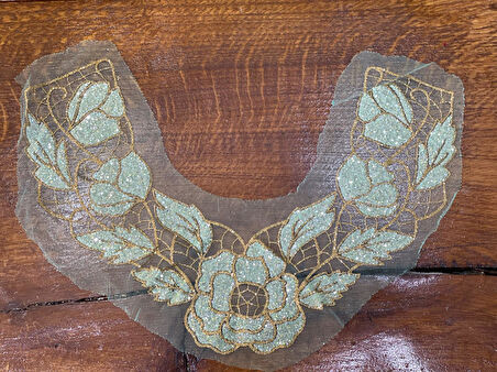 TÜL VE NAKIŞ İŞLEMELİ TAŞLI VE SİMLİ APLİKE YAKA APLİKE ARMA GİYİM YAKA AKSESUARI