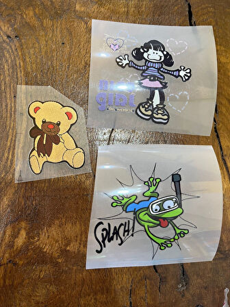 3 LÜ ÇİZGİ FİLM KARAKTERLERİ ÇOCUK TİŞÖRT TRANSSFER BASKI APLİKE SET