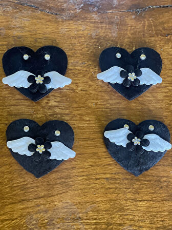 4 LÜ MELEK KANATLI KABARTMA KALP APLİKE AARMA YAMA DİKİŞ HOBİ