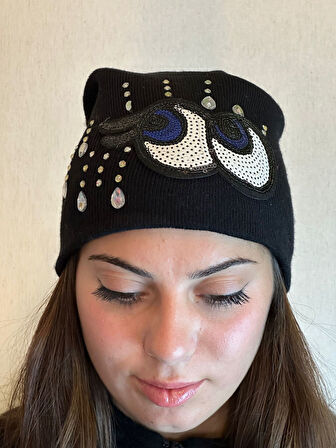 PUL PAYET ARMAA APLİKELİ  TAŞLI BERE KADIN BERE