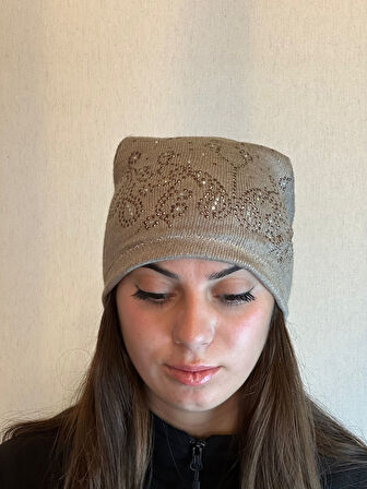 TAŞ İŞLEME TRİKO KADIN BERE SALAŞ BERE