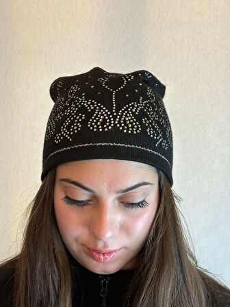 TAŞ İŞLEME TRİKO KADIN BERE SALAŞ BERE