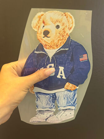 24X14 CM ÜTÜ İLE YAPIŞAN AYI TRANSFER BASKI TİŞÖRT KOT BASKI ARMA