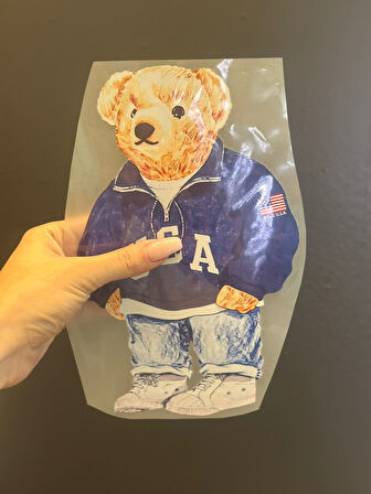 24X14 CM ÜTÜ İLE YAPIŞAN AYI TRANSFER BASKI TİŞÖRT KOT BASKI ARMA