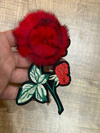 14X8 CM ÜTÜ İLE YAPIŞAN PONPONLU ÇİÇEK GÜL ARMA APLİKE DİKİŞ GİYİM AKSESUARI
