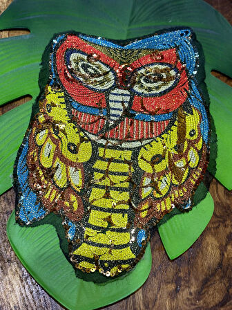 31X20 CM PUL PAYETLİ TASARIM BAYKUŞ APLİKE ARMA DİKİŞ KOT AKSESUARI