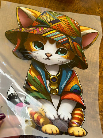 ÜTÜ İLE YAPIŞAN KEDİ TRANSFER BASKI ARMA 24X18 CM