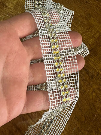 80X4 CM ZİRKON TAŞLI FİLE ŞERİT DİKİŞ GİYİM AKSESUARI