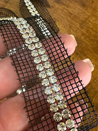 80X4 CM ZİRKON TAŞLI FİLE ŞERİT DİKİŞ GİYİM AKSESUARI