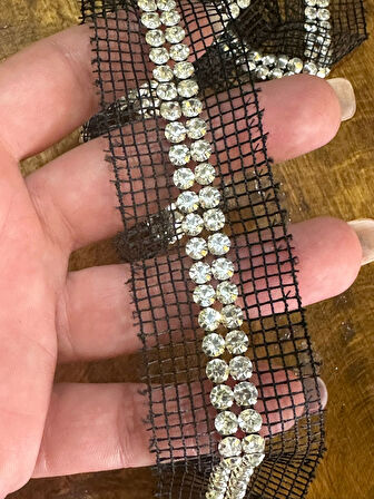 80X4 CM ZİRKON TAŞLI FİLE ŞERİT DİKİŞ GİYİM AKSESUARI