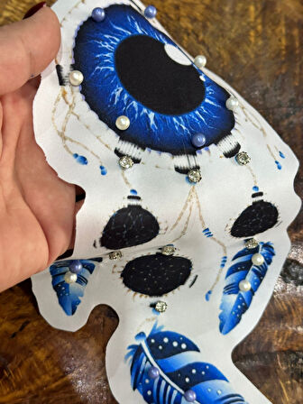 28X13 CM ZİRKON TAŞLI NAZAR BONCUKLU MANDALA ETNİK ARMA DİKİŞ APLİKE