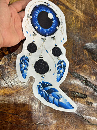 28X13 CM ZİRKON TAŞLI NAZAR BONCUKLU MANDALA ETNİK ARMA DİKİŞ APLİKE