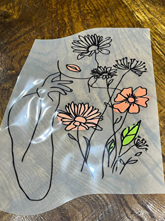 24X19 CM ÇİÇEKLİ KADIN SİLÜETİ TRANSFER BASKI ARMA