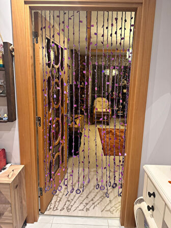 20 ADET EL ÖRGÜSÜ MOR LALE PULLU KAPI PERDE PENCERE İP PERDE BOY 2 METRE