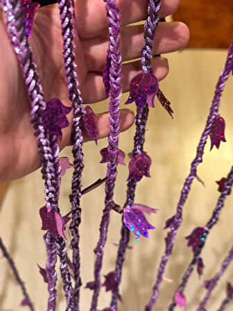 20 ADET EL ÖRGÜSÜ MOR LALE PULLU KAPI PERDE PENCERE İP PERDE BOY 2 METRE