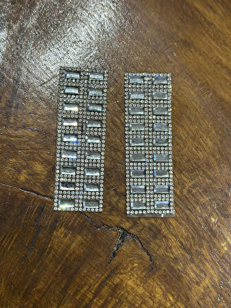 2 ADET ÜTÜ İLE YAPIŞAN KESİLEBİLİR GÜMÜŞ RENK TAŞLI APOLET ARMA SET 9X3 CM