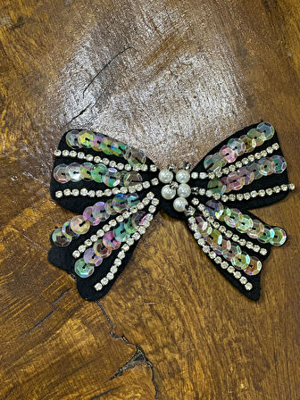 PUL PAYETLİ ZİRKON TAŞLI BONCUKLU FİYONK DİKİŞ GİYİM APLİKE  14X10 CM