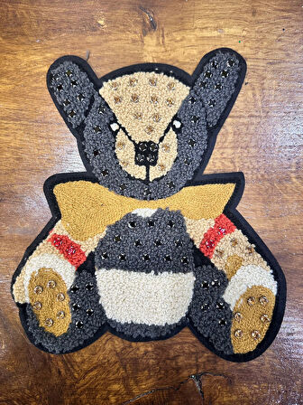 PUNCH DOKUMA ZİRKON TAŞLI AYI ARMA DİKİŞ APLİKE 23X20 CM