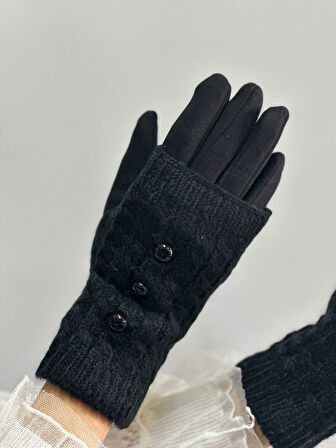 TRİKO VE KAŞMİR TASARIM KADIN DÜĞME DETAYLI DOKUNMATİK ELDİVEN