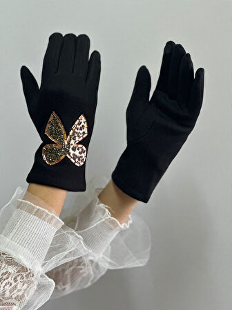 TAŞLI KELEBEKLİ DOKUNMATİK PARMAKLI KADIN KAŞMİR ELDİVEN